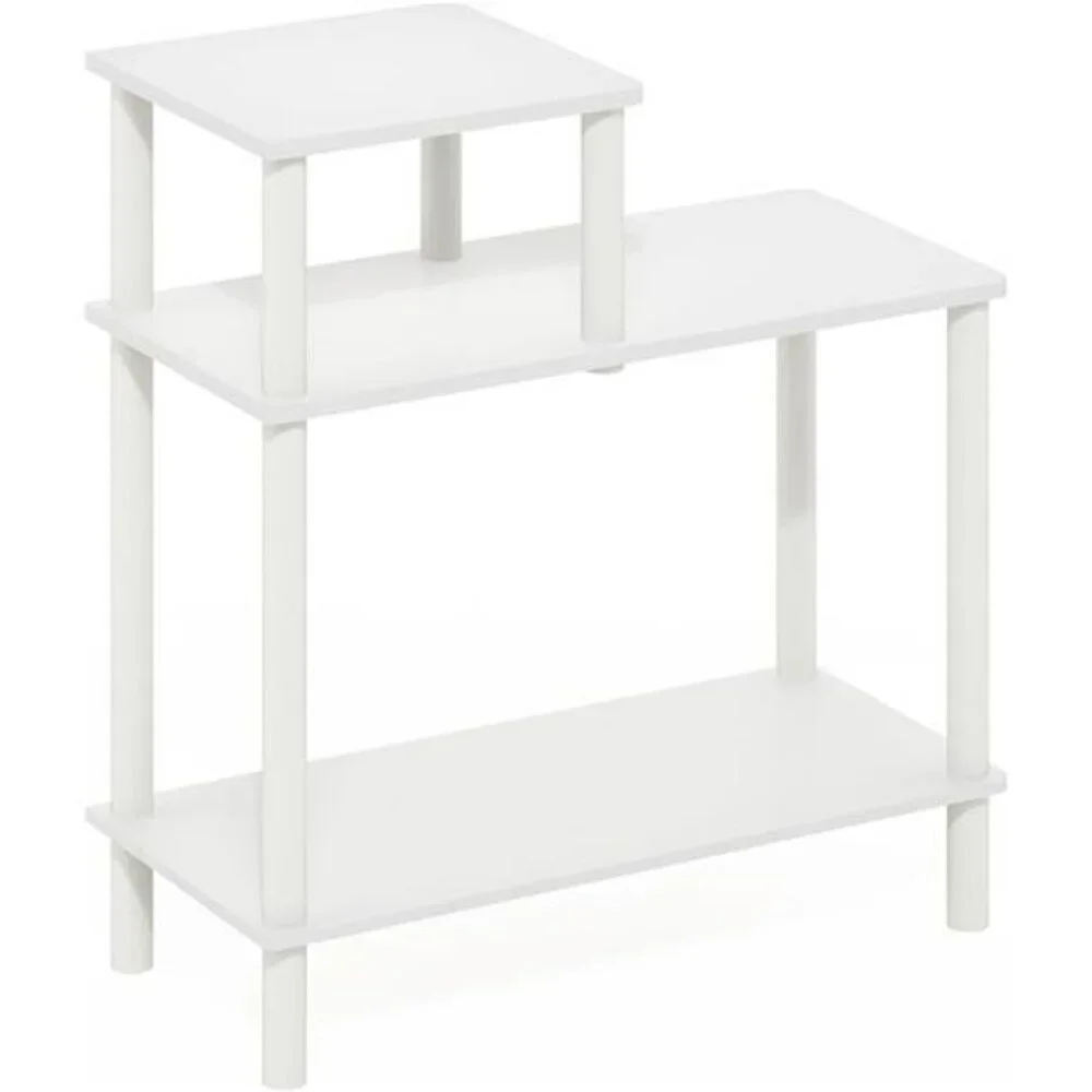 Furinno 3 Tier Sofa Side Table White End Table with Shelves Small Space Furnitur